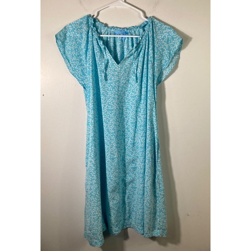 Womens Draper James RSVP Keyhole Pleat Neck Floral Dress Blue White S Rayon